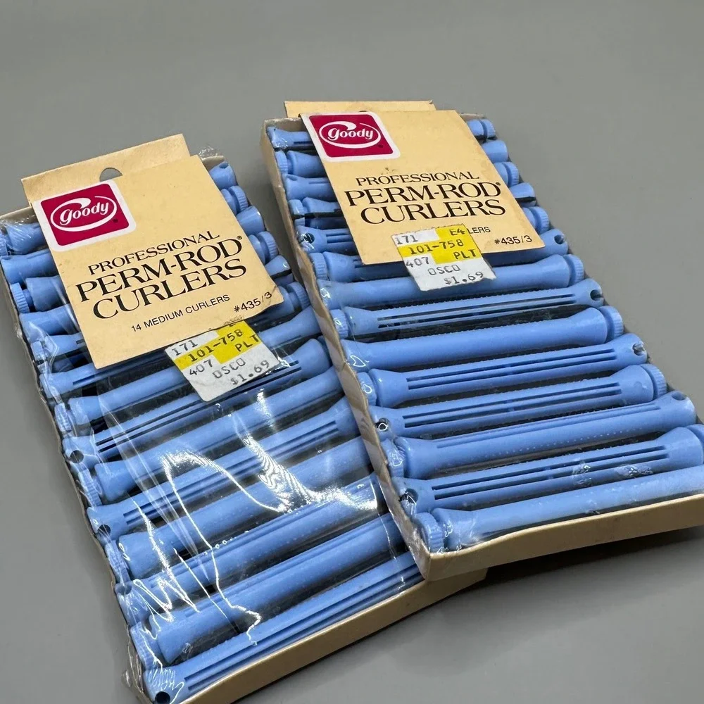 Goody Perm-Rod Curlers Medium Blue 1982‎ VTG 28pc Lot 2-Pack #435/3 NOS Sealed